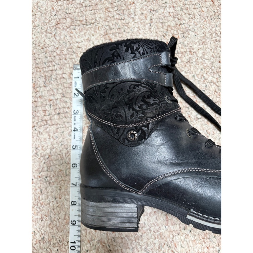 Dromedaris Women Black Leather Floral leather Lace Up Zip Combat Boots Size 39 - Picture 9 of 9
